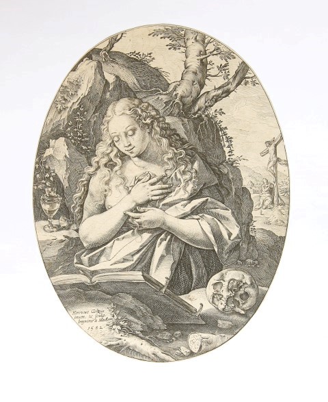 Antique Print 1582 - Penitent Mary Magdalene - H. Goltzius
