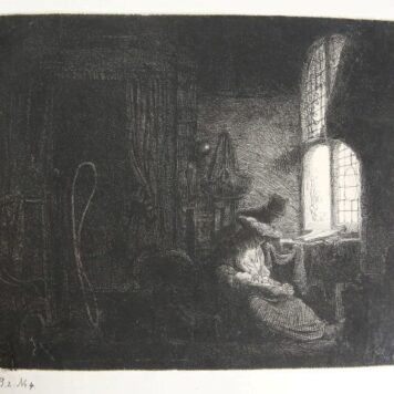 Antique Print, Etching 1645 - The Family in the Room - F. Bol
