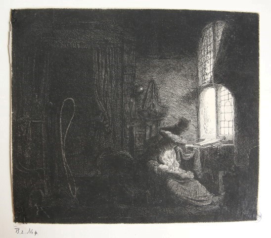 Antique Print, Etching 1645 - The Family in the Room - F. Bol
