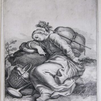 Antique Print 1682 - A Peasant Resting on a Rock [89] - F. Bloemaert