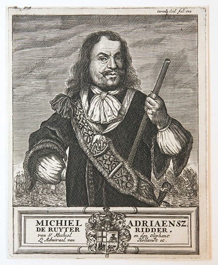 Antique Print 1676 - Portrait of Michiel de Ruyter - After A. Bloteling
