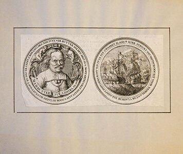 Antique Print, Engraving, Medal with portrait of Michiel de Ruyter (1607-1676) and the Four Day's battle - unknown maker, unknown date, published around 1750, 1 p.