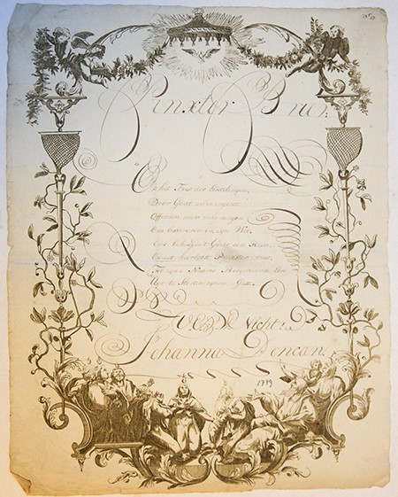 [Pinxter Briev, Pinksterbrief / Pentacost Wish card 1779] Harme Bakker. Wish card for Pentecost (Pinksteren), 1779, 1 p.