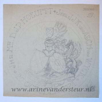 [Colored Coat of Arms/Gekleurd familiewapen en ontwerp] Jhr. Mr. D.J.P. Hoeuftt and Jkvr J.J.K. van Asch van Wijck 20 October 1924 (design not coloured)