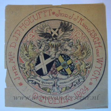 [Colored Coat of Arms/Gekleurd familiewapen en ontwerp] Jhr. Mr. D.J.P. Hoeuftt and Jkvr J.J.K. van Asch van Wijck 20 October 1924 (design not coloured)