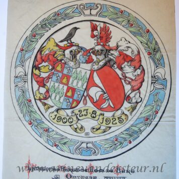 [Two Colored Coat of Arms/Twee Handgekleurde familiewapens] 2 Familiewapenkaarten van Langlois van der Bergh-De Lom de Berg, dated 27 August 1900-1925.