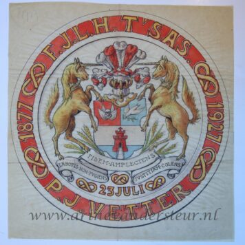 [Colored Coat of Arm/Gekleurd familiewapen] Familiewapen van F.J.L.H. 't Sas and P.J. Vetter 23 July 1877-1927