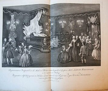 Afbeelding van de zaal en ’t praalbed waar op het lyk van zyne doorluchtige hoogheid den heere Willem Karel Hendrik Friso, Prinse van Oranje en Nassau [.]. Naauwkeuriglyk nageteekend door den Heere de Swart, architect van het hof; en in het kooper gebragt door Jan Punt.