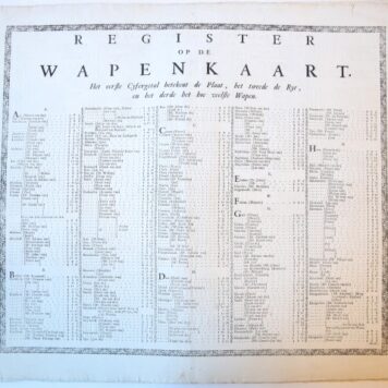 Wapenkaart, behelzende alle de wapens en naamen van de Edele Groot Achtbaare Heeren Veertigen der stad Leyden, geschikt naar den rang, waar in dezelve verkooren zyn zedert den 21 July 1449 tot den 21 July 1758 (...).