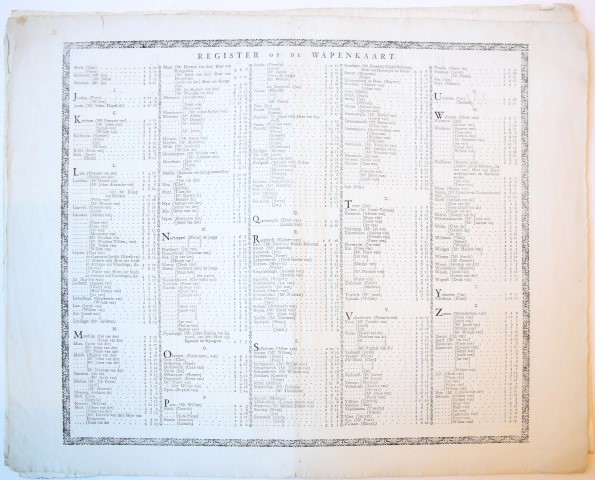 Wapenkaart, behelzende alle de wapens en naamen van de Edele Groot Achtbaare Heeren Veertigen der stad Leyden, geschikt naar den rang, waar in dezelve verkooren zyn zedert den 21 July 1449 tot den 21 July 1758 (...).