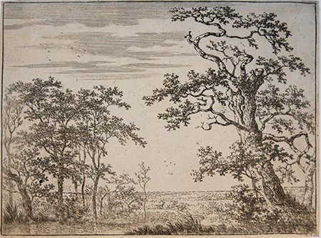 [Antique print, etching] Landscape with a stream, published ca. 1650.
