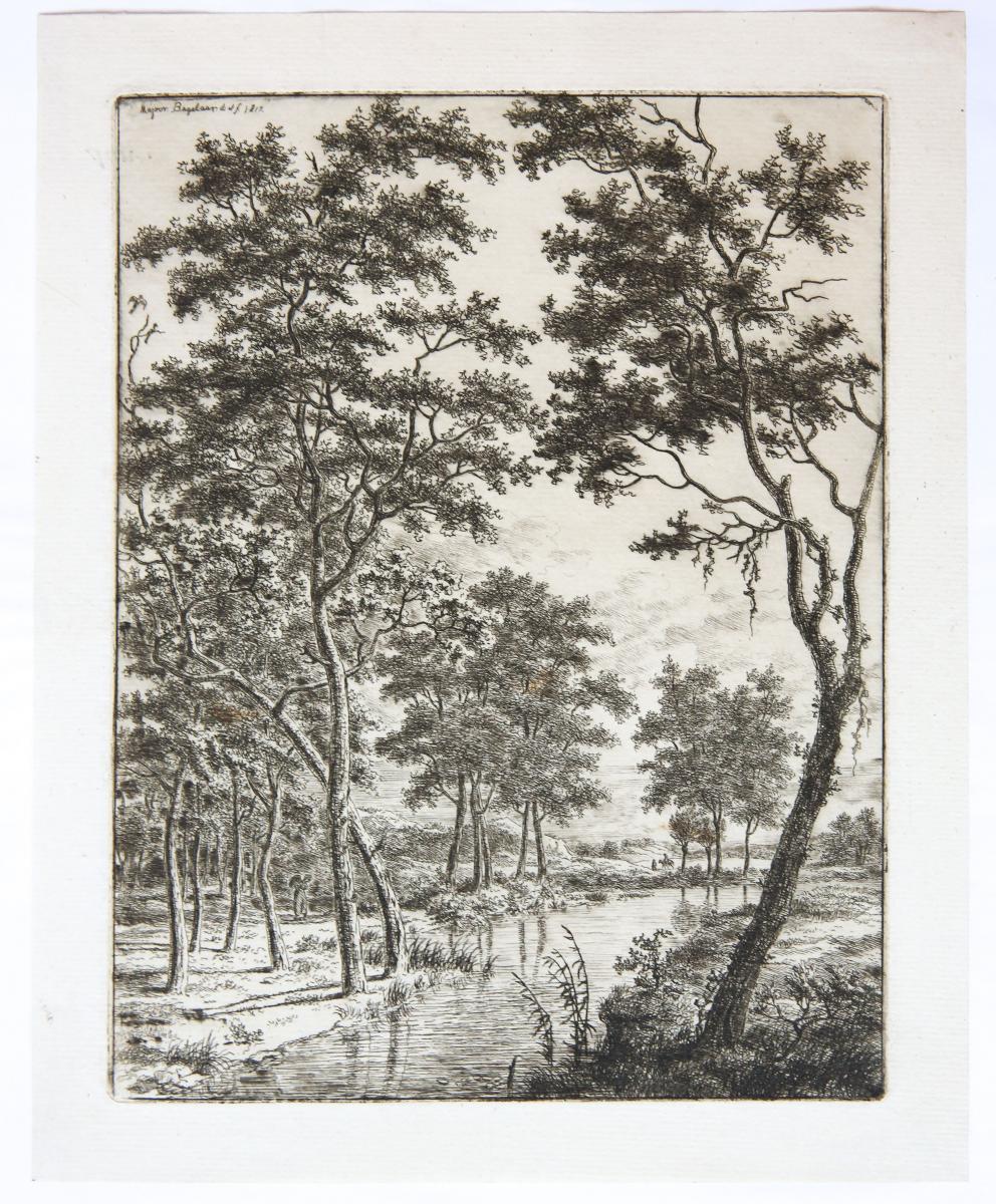 [Antique print, etching] Landscape with brook (landschap met bomen en beek), published 1817.