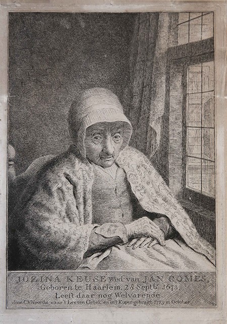 [Antique print, etching and engraving] Portrait of Jozina Keuse at 100 years of age, published 1773.