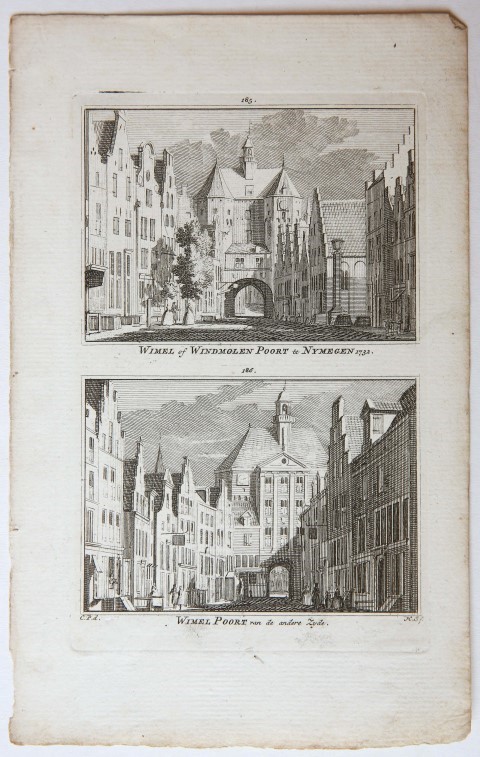 [Antique city view 1732] Wimel of Windmolen Poort te Nymegen 1732. / Wimel Poort van de andere zyde.