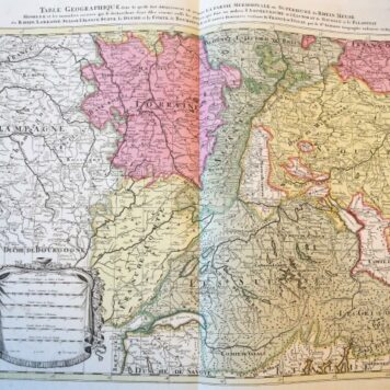 [MAP OF RHINE AREA] Table geographique dans la quelle fort distinctement est montre la partie meridionale ou superieure du Rhein, Meuse, Moselle et les moindres rivieres (...) et la Comte de Bourgogne et d'autres provinces vo