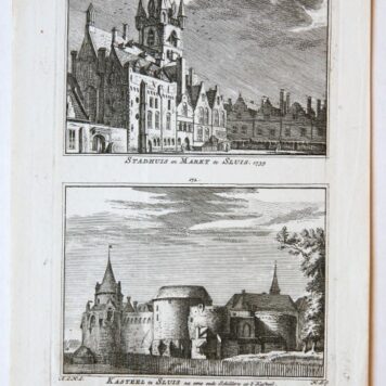 Stadhuis en Markt te Sluis. 1739 / Kasteel te Sluis na eene oude Schilderij op 't Kasteel.
