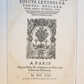 [Antique title page, 1621] RECUEIL DE PLUISIEURS EDICTS LETTRES PATENTES DECLARATIONS ARRETS SENTENCES, published 1621, 1 p.