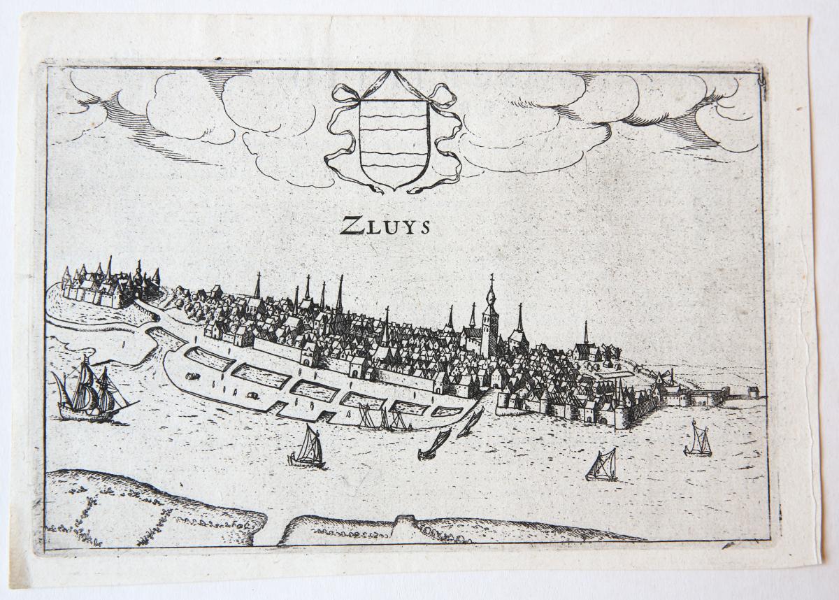 [Antique print, engraving] Zluys (Sluis), published ca. 1616.