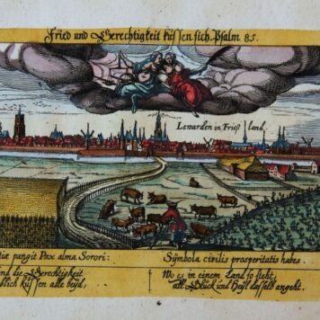 [Antique print, hand colored engraving] Lewarden in Friess-land (Leeuwarden), published ca. 1640.