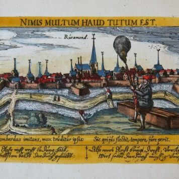 [Antique print, hand colored engraving] Ruramond (Roermond), published ca. 1640.
