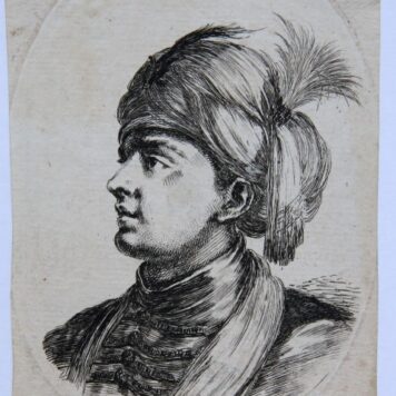 [Antique print, etching] S. della Bella, Young man in turban. ca. 1650.