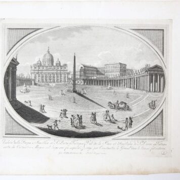 [Antique print, etching and engraving, Rome] Veduta della Piazza e Basilica di S. Pietro in Vaticano; From:'Nuova Raccolta di 25 vedute antiche e moderne di Roma e sue vicinanze, incise a bulino da celebri incisori' N. de Antoni, published ca. 1800.