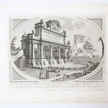 [Antique print, etching and engraving, Rome] Veduta della magnifica Fontana dell'acqua Paola; From:'Nuova Raccolta di 25 vedute antiche e moderne di Roma e sue vicinanze, incise a bulino da celebri incisori' N. de Antoni, published ca. 1800.