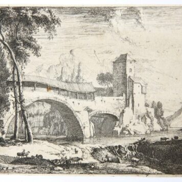 [Antique print, etching] The bridge, published ca. 1650.