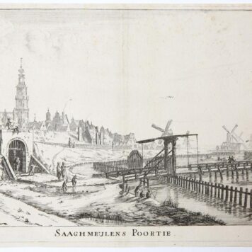 [Antique print, etching] SAAGHMEULENS POORTIE (set title: Town Gates of Amsterdam), published before 1656.