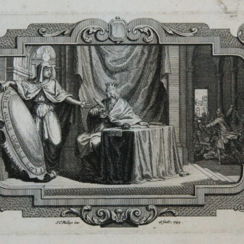 [Antique print, etching and engraving] Solomon writing the Book of Wisdom/De wijsheid van Salomo, published 1744.
