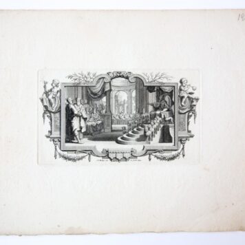 [Antique print, etching and engraving] Solomon on the throne, published 1744.