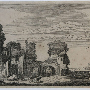 [Antique print, etching] River landscape with ruins of a castle /Rivierlandschap met kasteelruïne, published 1615.