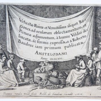 [Antique title page, 1616] Vetusta Ruinae /Figuren bij manden met vruchten en groenten, published 1616, 1 p.