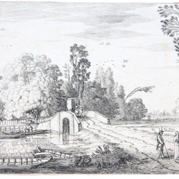 [Antique print, etching] Road leading to a stone bridge, published 1616.
