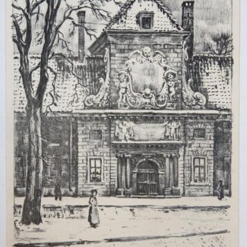 [Modern print, lithography] "Hofje van Nieuwkoop, Prinsengracht" (The Hague), published ca. 1950