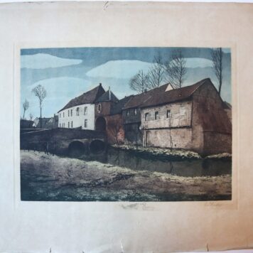 Color etching (kleurenets): Rural village.