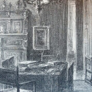 Print of interior of studyroom (interieur studeerkamer).
