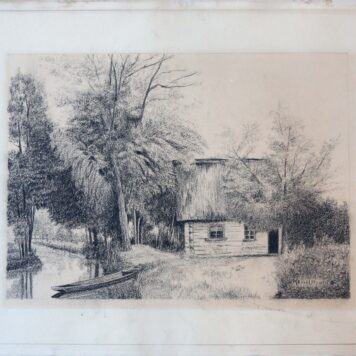 Lithography/litografie: Riverside cottage (cottage bij een rivier).