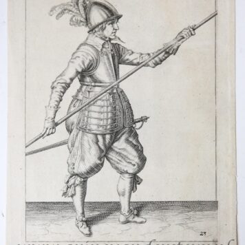 [Original engraving/gravure by Jacques de Gheyn II] The soldier advancing the pike by transferring his right hand to its foot. (Set title: Wapenhandelinghe van Roers Mvsquetten ende spiessen... also known as 'The exercise of Arms').