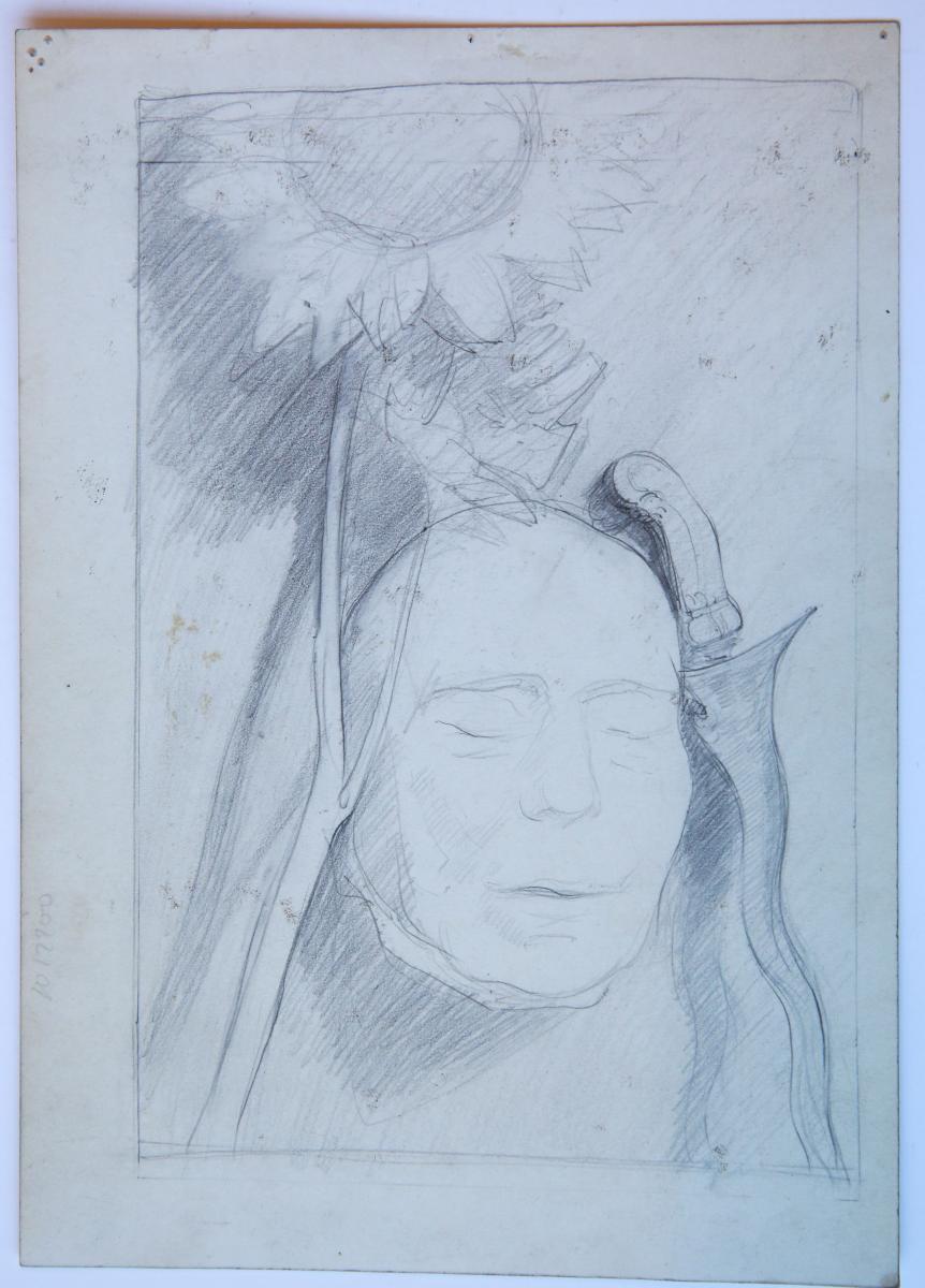 [Modern drawing and prints] Deathmask with sunflower and dagger, ca. 1900.
