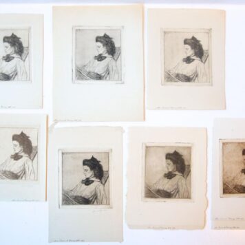 [Modern prints, etching, drypoint and aquatint] Portrait of a young woman reading (7 impressions). (zeven impressies van een jonge lezende vrouw), published 1911.