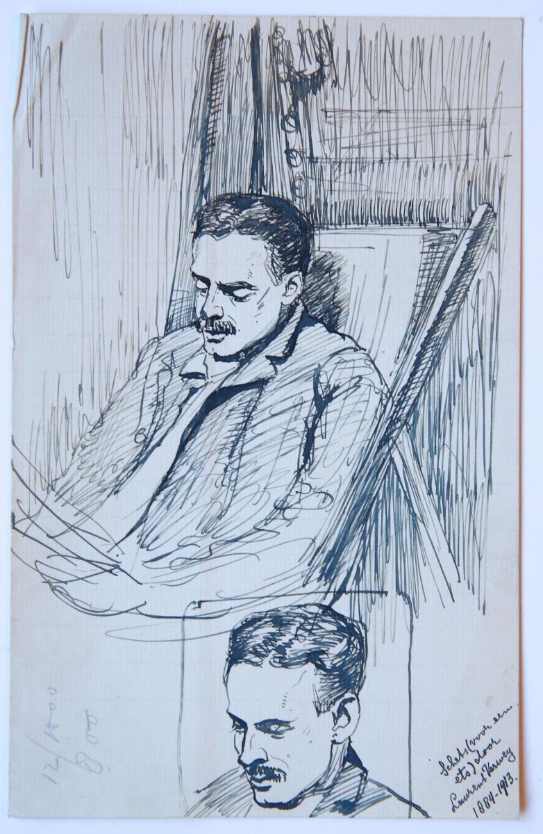 [Modern drawing and etchings] Portrait of a man with a moustache (a sketch and three impressions), ca. 1900.
