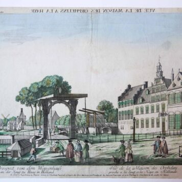 [Optica print, handcolored] Prospect von dem Waysenhaus an der Spuy zu Haag in Holland / Vue de la Maison des Orphelins proche a la Spuy a la Haye en Hollande. (Opticaprent van weeshuis aan het Spui in Den Haag/'s-Gravenhage).