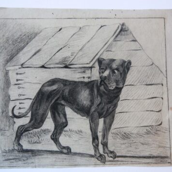 Dog in front of his kennel (tekening van hond in kennel).