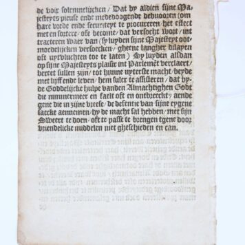 Pamphlet. Verclaringe ghedaen by de Ghemeynte in Engelandt, vergadert in't Parlement tot Westmunster den 4. Iunij 1621 ouden stijl, 's-Gravenhage Aert Meuris 1621, 4 pp.