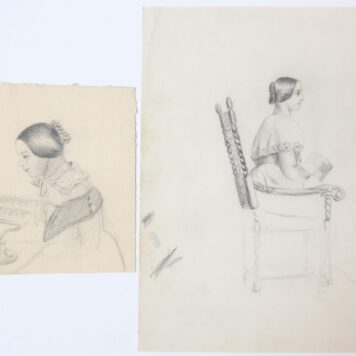 Drawing/Tekening: A young woman reading (lezende jonge vrouw).