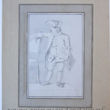 Drawing/Tekening in chalk: Man standing beside a chair (man naast stoel), published 1777.