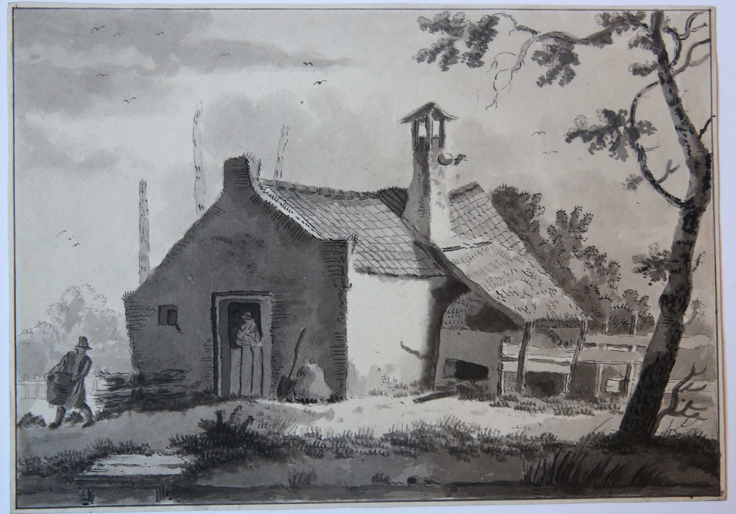 [Antique drawing/tekening] A farm in the sun (boerderij in de zon), ca. 1850-1900.