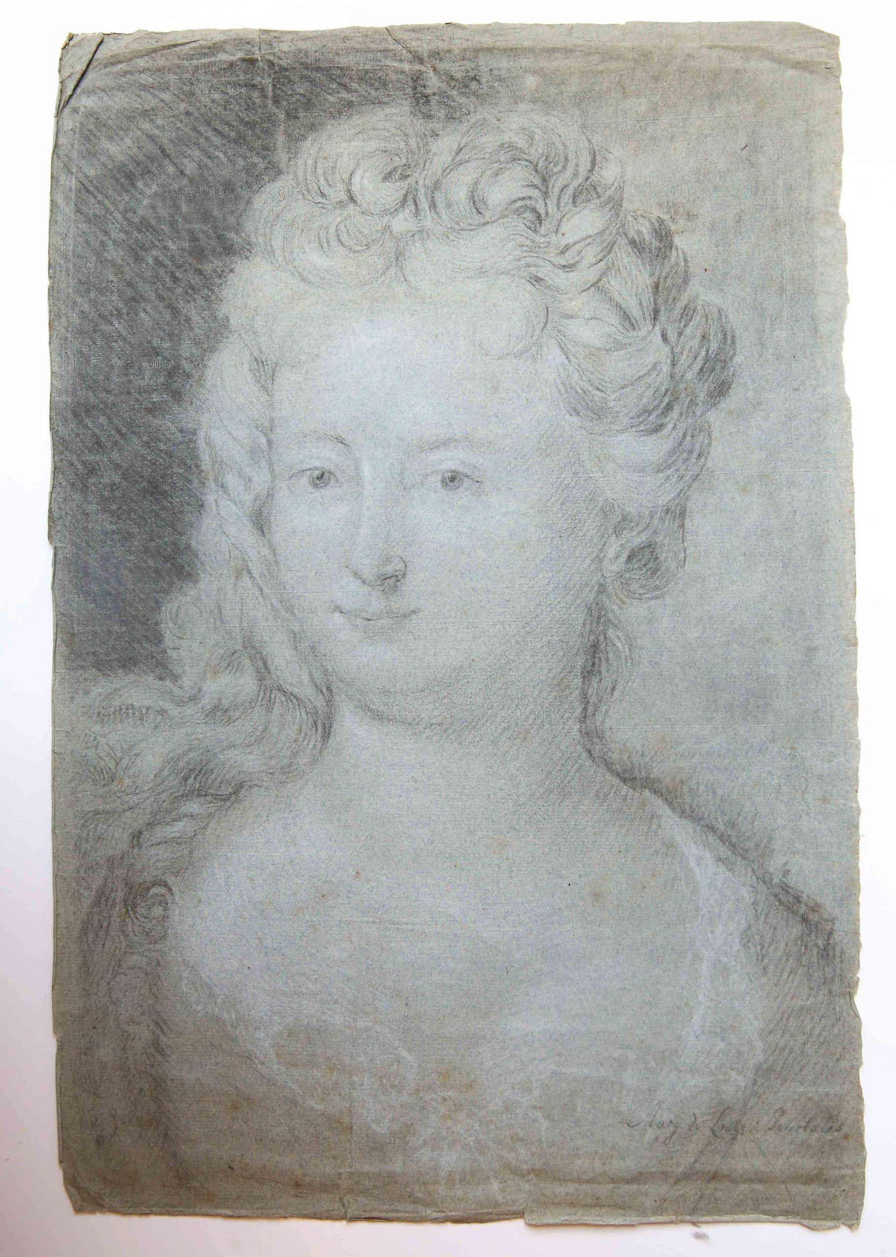 [Antique drawing/Tekening] Bust portrait of Esther-Marguerite de Luze (1695-1778).