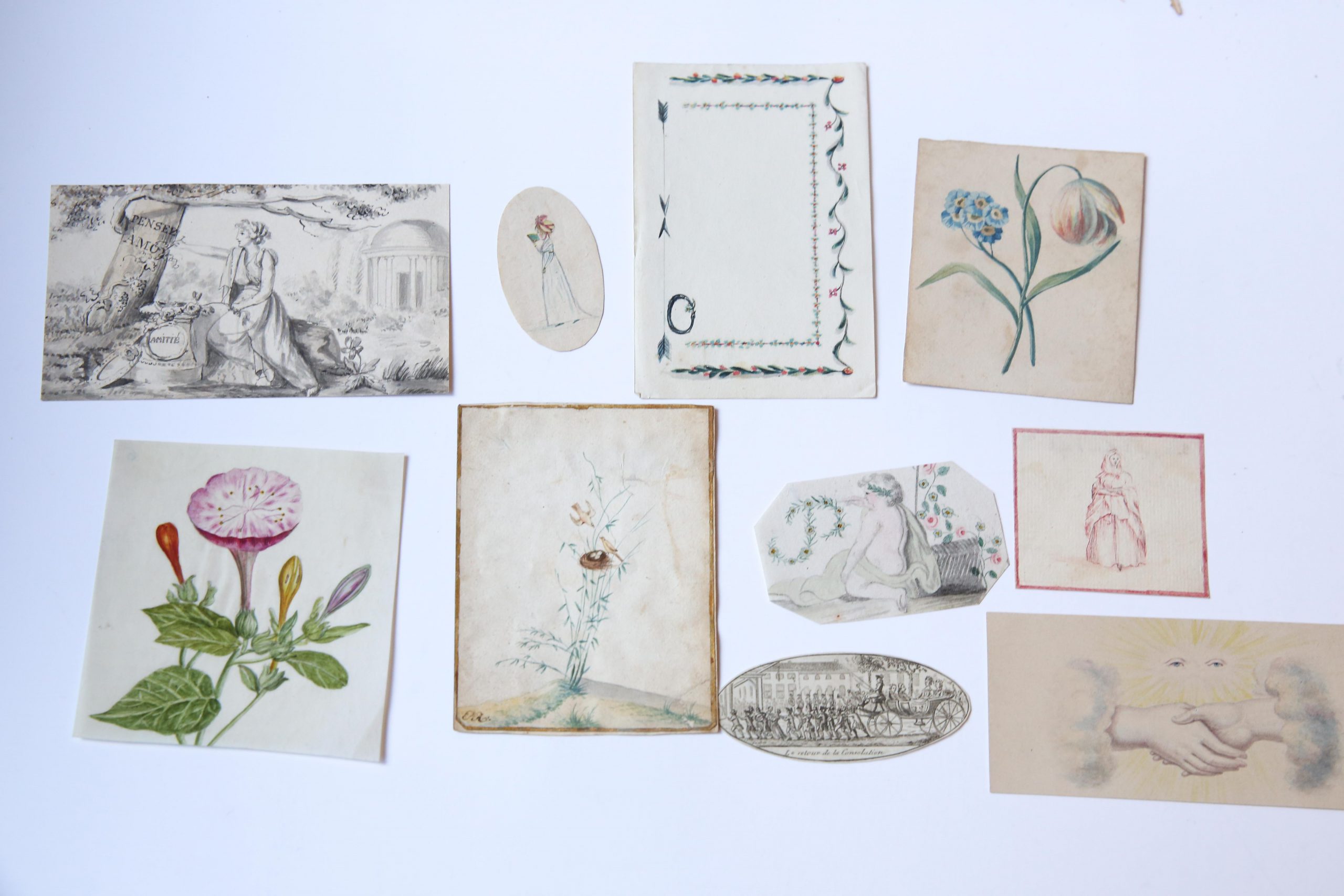 [Drawings and print on paper] Small drawings and a print, 1750-1800.